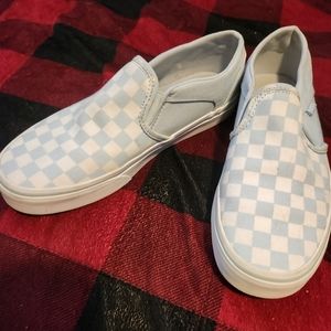 Vans light blue checked slipons size 8